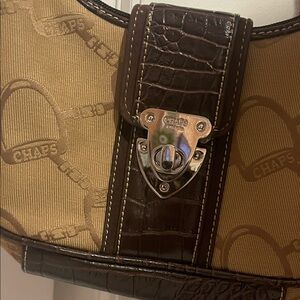 Chaps Crocodile-Embossed Brown and Tan Messenger Bag